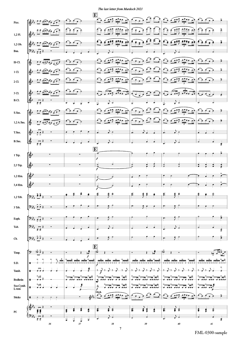 マードックからの最後の手紙（2021年版）：樽屋雅徳 [吹奏楽大編成-レンタル譜] フォスターミュージック株式会社